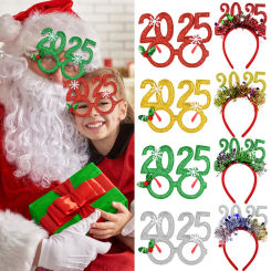 Christmas Photo Props 2025 Glasses Frame Headband Children Adult New Year Headwear Christmas Party Decoration 2024 Navidad Gift