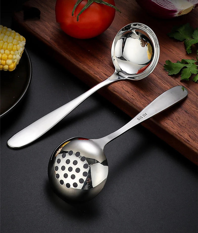 Description Picture 2 of item304 Stainless Steel Soup Ladle Long Handle Hot Pot Spoon Colander Large Ramen Tablespoons Skimmer Kitchen Porridge Scoop