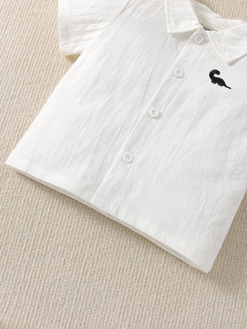 Description Picture 6 of itemA Fashionable And Simple Two-Piece Set Of Thin White Short-Sleeved Shirt And Shorts For Boys In Summer