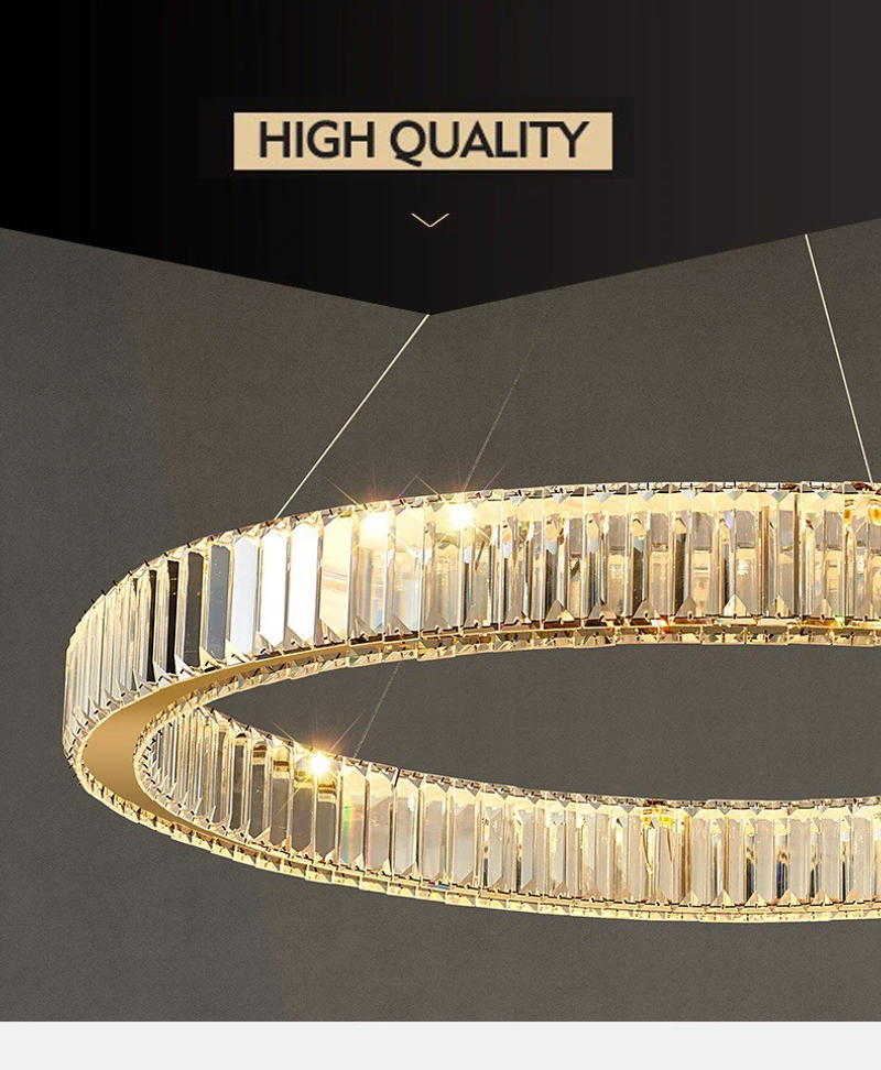 Description Picture 6 of itemModern Crystal Dimmable Led Chandelier Interior Bedroom Living Room Ceiling Pendant Lighs Luxury Ring Luster Lighting Fixtures