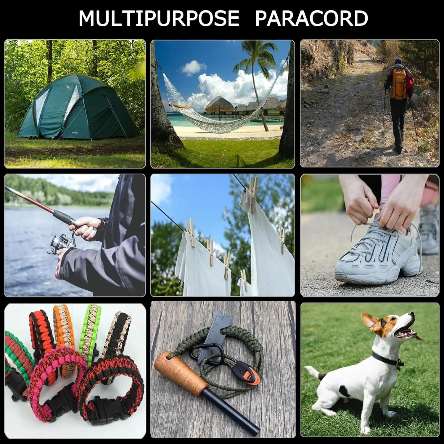 Description Picture 6 of item50/100m 650 Military Paracord 9 Strand 4mm Tactical Parachute Rope For DIY Making Lanyard Bracelet Dog Collar Tent Accessories