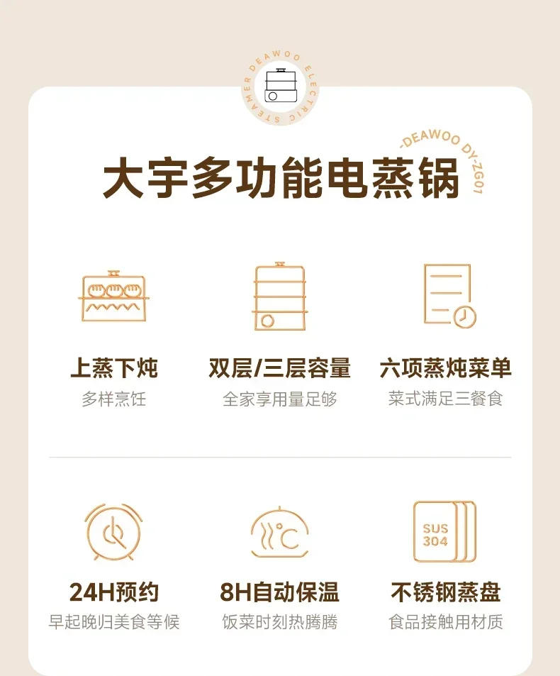 Description Picture 3 of item220V DAEWOO Electric Food Steamer with Egg Boiler and Stew Pot, 3-Layer Multi-Functional Cooker