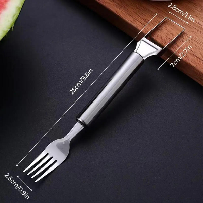 Description Picture 2 of item2-in-1 Watermelon Cutter Dual Head Professional Slicing Watermelon Fork Slicer Stainless Steel Fruit Forks Slicer