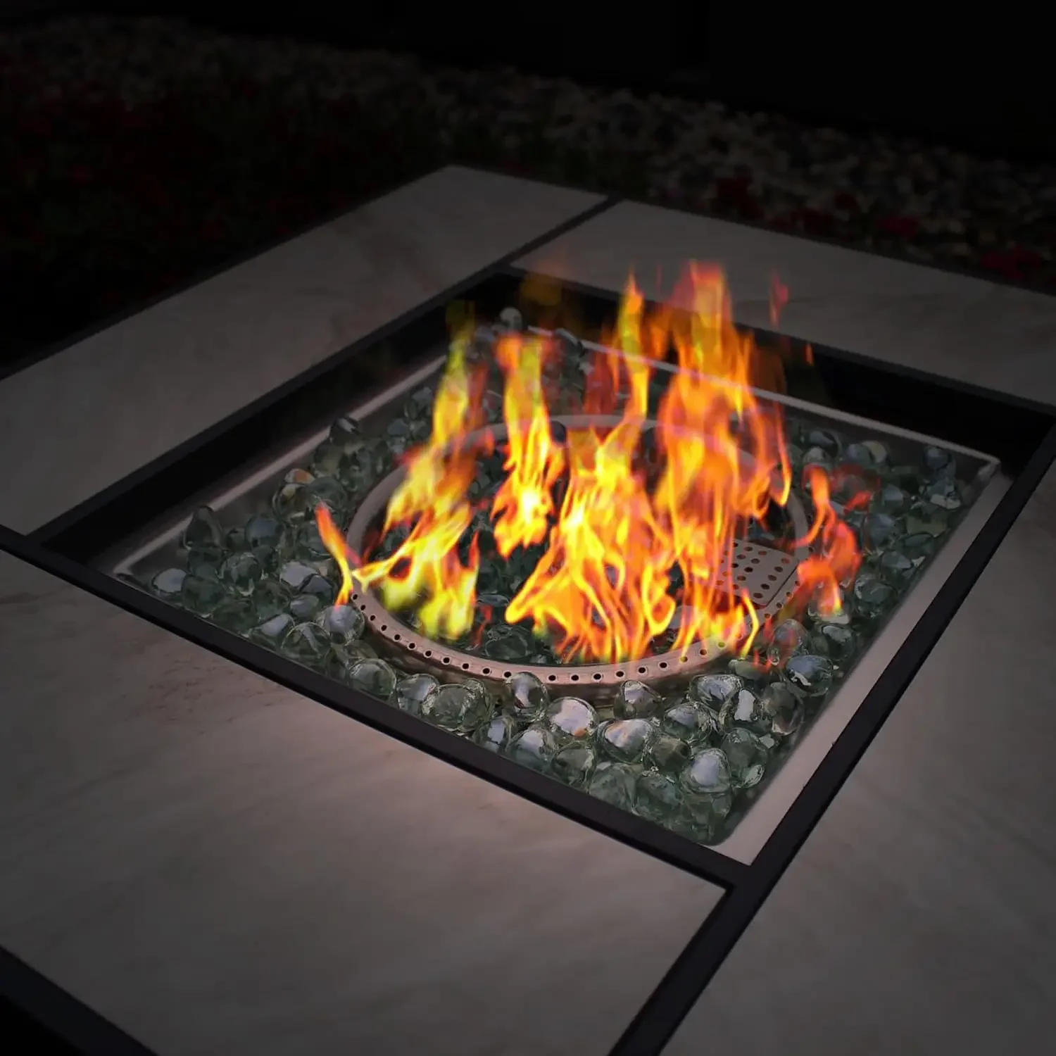 Description Picture 6 of item30" Propane Fire Pit with Real Ceramic Tabletop, 50000 BTU Gas Fire Pit Table with Lid&Glass Rock, Outdoor Fire Pit table