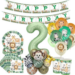 Carton Animal Disposable Tableware Paper Cups Hanging Banners for Kids Jungle Safari Forest Birthday Party Decoration Supply