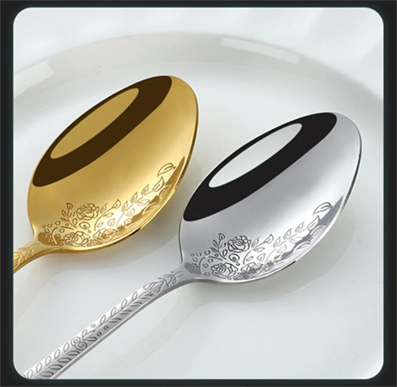 Description Picture 6 of itemWestern Gold Creative Cutlery Set with Carved Handle Stainless Steel Knife Fork Spoon Dinnerware Kitchen Tableware Utensils