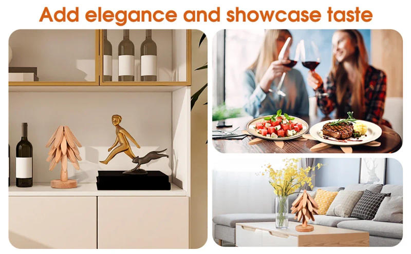 Description Picture 6 of itemWood Trivets for Hot Dishes Tree Shaped Pot Holders Heat Resistant Mat Hot Pads for Kitchen 4 Pot Holders with Brackets PH017