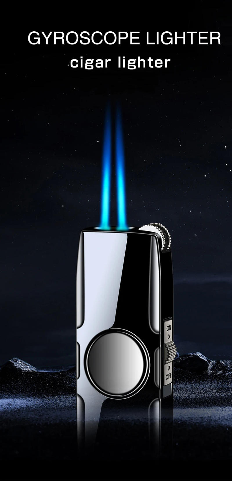 Description Picture 2 of itemMetal Fidget Spinner Cool Butan Gas Lighter Windproof Blue Flame Nozzles Turbo Torch Jet Lighter Cigar Smoke Accessories Gadgets