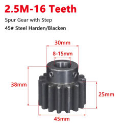 1pc 16 Teeth 2.5M Spur Gear with Step 45# Steel High Frequency Blackening 2.5 Module 16T Drive Gear Bore 8 10 12 14 15mm