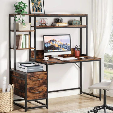 55 Inch Computer Desk with 2 Drawers and Storage Shelves, Study Writing Gaming Table Laptop for Home Office  Desk Table