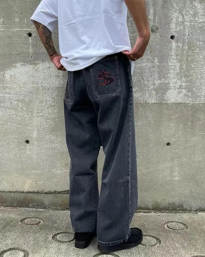 Description Picture 2 of itemY2k American street skateboard letter jeans hip-hop new trend men and women loose washed fashion mid-waist retro wide-leg pants