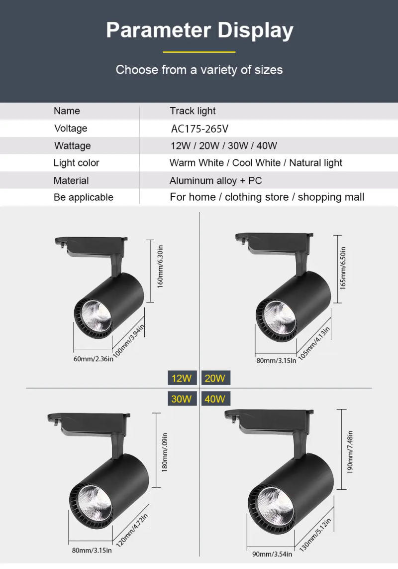 Description Picture 3 of itemSet Led Track Light Fixture COB Track Lighting Wall Lamp Rail 220V Spot Lights Led track rail Spotlight Clothing Store Shop Home