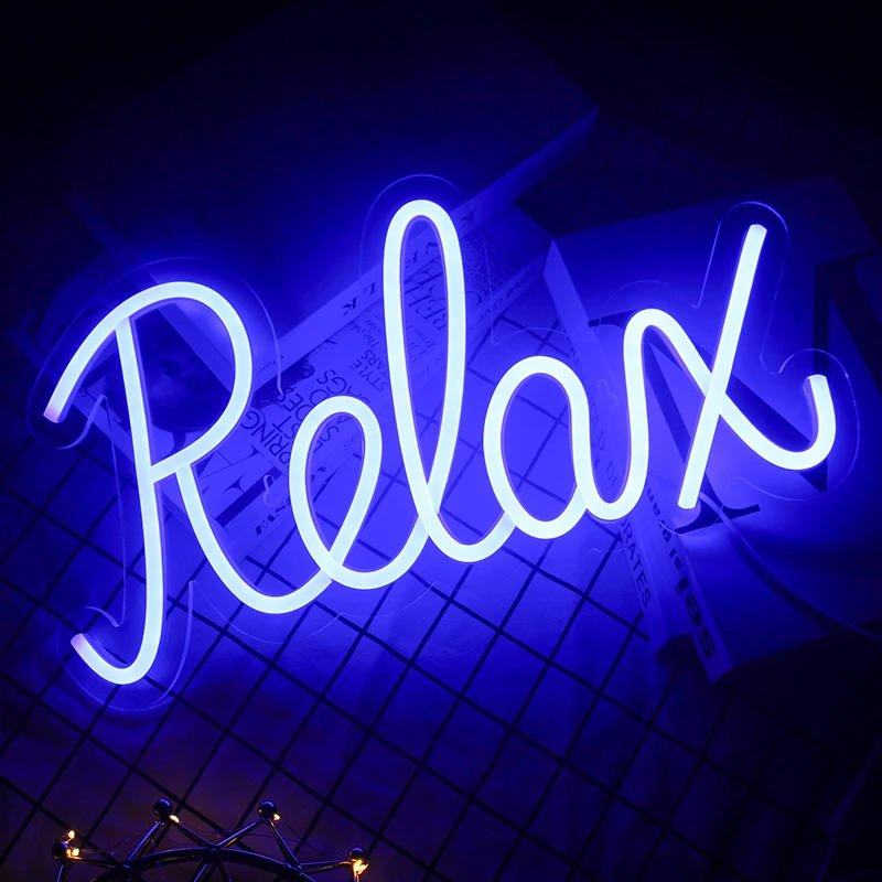 Description Picture 6 of itemRelax Neon Sign For Wall Decor Blue LED Lights Art Lamp Nice Room Decoration For Studio Party Bar Club Relaxing Vibe Decor Signs