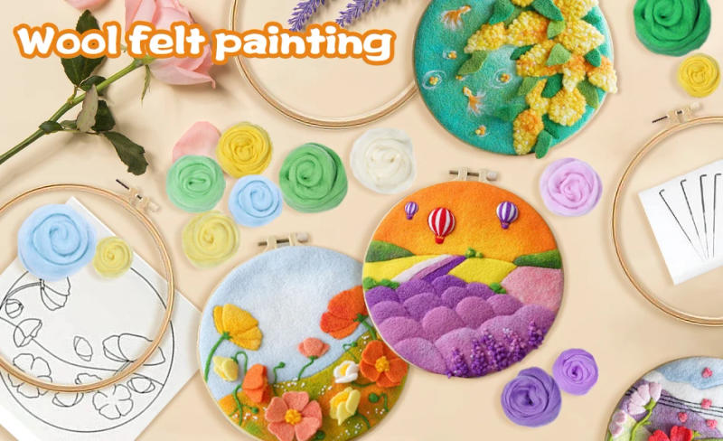 Description Picture 2 of itemCHENISTORY Wool Felting Painting Kit Flowers Landscape Embroidery Diy Felt Crafts Package Felt Needle For Handwork Home Decors