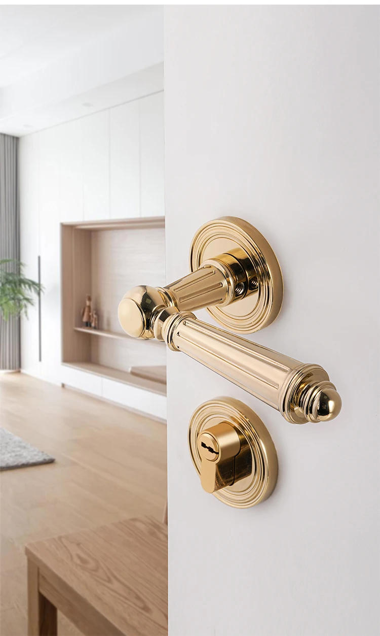 Description Picture 6 of itemSAILANKA Brass Furniture Door Handle Lock Set French Retro Bright Gold Handles Modern Furniture Bedroom Door Lock Hardware