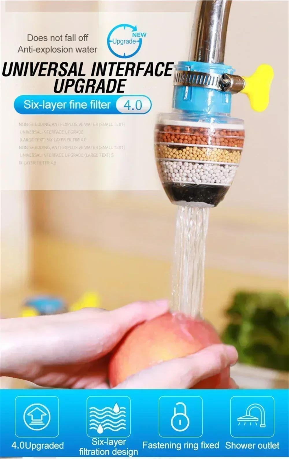 Description Picture 6 of item5-layers Purifier Tap Filter Water Saving Kitchen Faucet Bubbler Activated Carbon Filtration Shower Head Nozzle Cleaning Filters