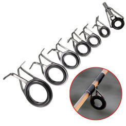7Pcs Mixed Size Fishing Rod Guide 0.5/0.6/0.8/1.1/1.4/1.8cm Diameter Rock Stainless Steel Frame Baitcasting Eye Line Ring