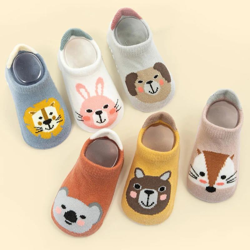 Description Picture 3 of item6 Pairs/Lot Cotton Baby Anti-slip Boat Socks For Boys Girls Low Cut Floor Kids Toddler Sock With Rubber Grips For 0-5Years