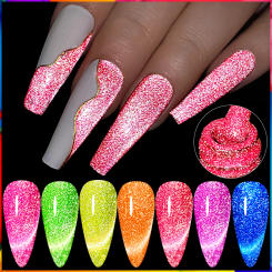 LILYCUTE 7ml Neon Reflective Glitter Cat Magnetic Gel Colorful Laser Gel Nail Polish Semi Permanent Nail Art Glitter Gel Polish