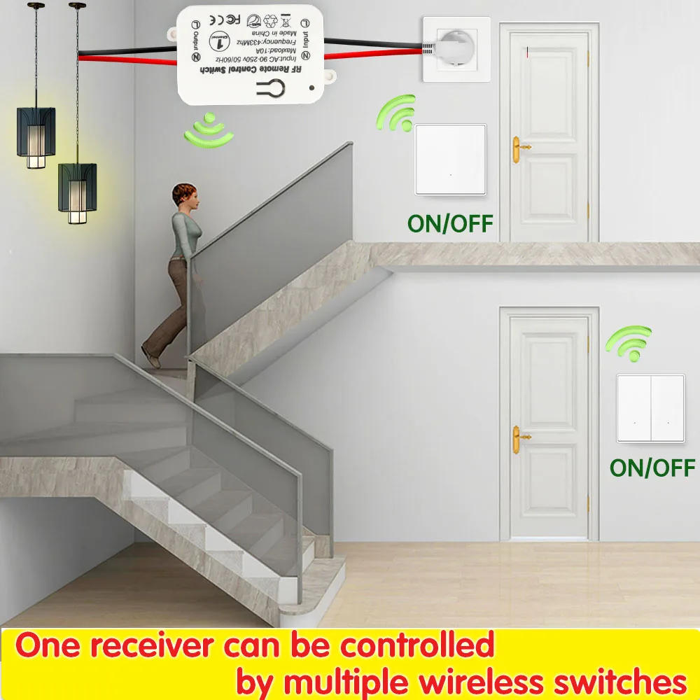Description Picture 5 of item433Mhz Light Switch Active Output Wireless Wall Panel Switch AC 110V 220V Relay Receiver Rf Push Button Transmitter for LED Fan