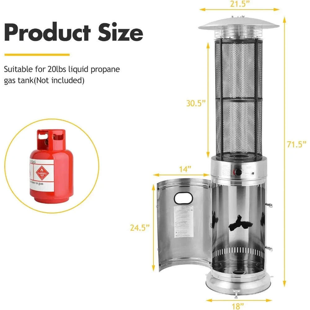 Description Picture 5 of itemPatio Heater with Wheels, 40,000 BTU Stainless Steel Propane Gas Heater with Quartz Glass Tube, Tip-over & Flameout Protection