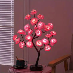 1pc 24 LED Rose Flower Tree Lights USB + Battery Powered Table Lamp Fairy Night Lamp for Home Party Wedding Bedroom Decoration