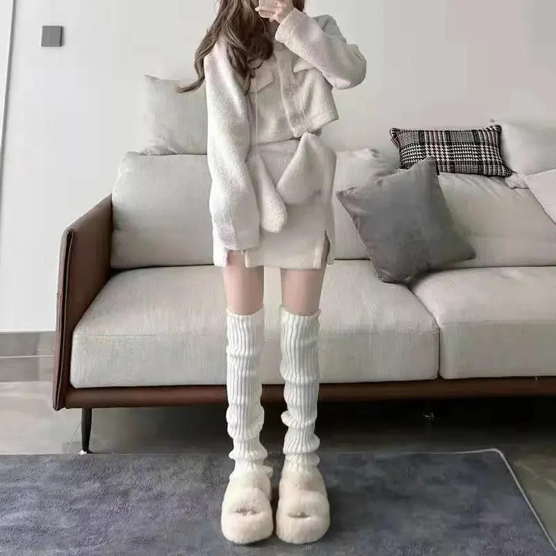 Description Picture 6 of item42/52/72cm Leg Warmers Lolita Socks Y2K Knitted Warm Foot Cover White Black Warmer Lady Autumn Winter Crochet Sock Boot Cuffs