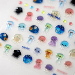 1pcs 5D Kawaii Jelly Series Nail Art Stickers Blue Jellyfish Adhesive Nail Art Decorations Stickers Hot Stamping Manicure Decals