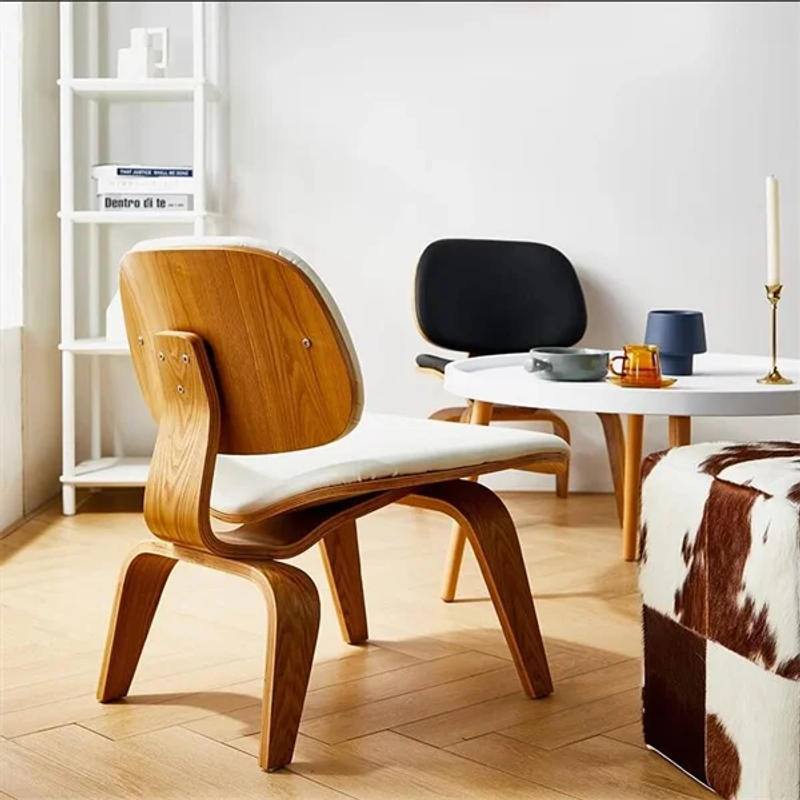 Description Picture 6 of itemMid-Century Molded Plywood Lounge Chair with Faux Leather Seat &Back Cushion Walnut Ash Leisure Chair for Living Room Furniture