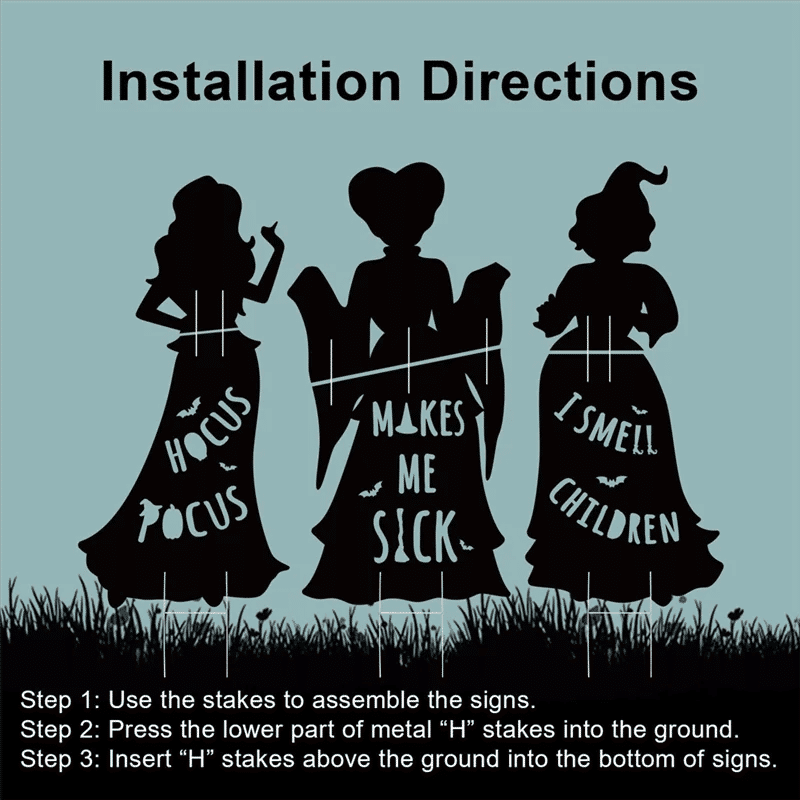 Description Picture 6 of itemB03C-1Pcs Witch Halloween Decorations Outdoor Black Hocus Pocus Witches, Halloween Silhouette Yard Signs With Stakes Easy To Use