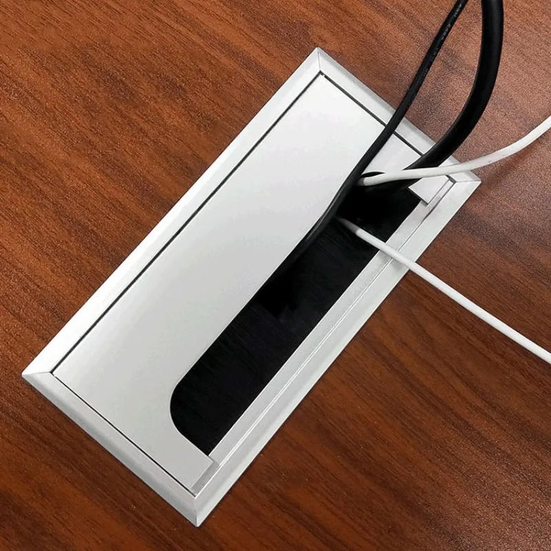 Description Picture 2 of item10pcs 80*160mm Square Rectangle PC Desk Wire Hole Cover With Brush Aluminum Alloy Office Desk Table Cable Fastener Accessories