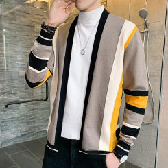 Mens Clothes Spring and Autumn Striped Cardigan, Youth Wool Coat ,Plus Size Winter Cardigan,Korean Fashion Top Knitted Sweater