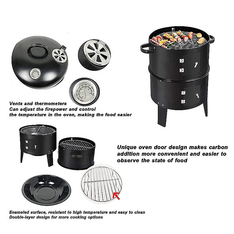Description Picture 3 of itemHot Sale Outdoor Round Black Charcoal Smoke Kitchen Cooking BBQ Grill Garden Supplies