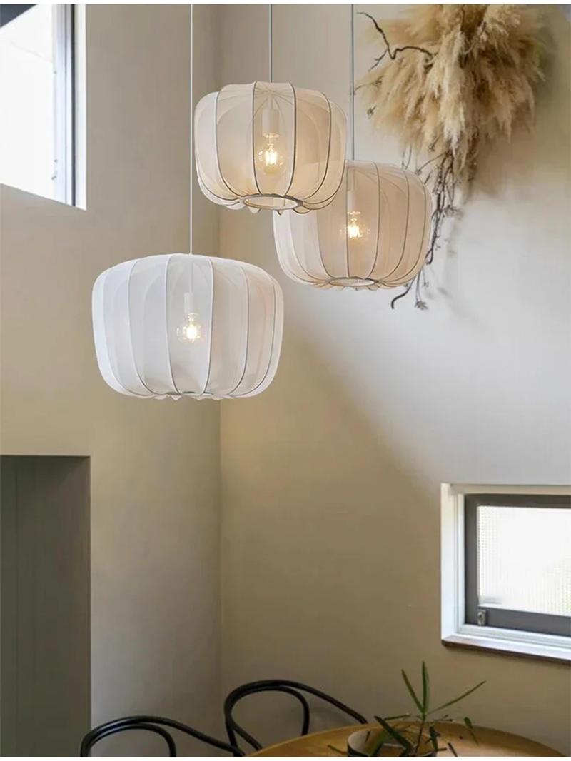 Description Picture 5 of itemNordic Minimalist Wabi Sabi Fabric Chandelier Living Dining Room Bar Led Pendant Lamp Restaurant Bedroom Hanging Light Fixture