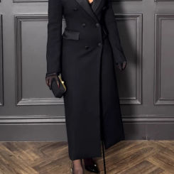 Znaiml Office Lady Lapel Pocket Slim Black Long Suit Jacket Women Blazer Dress Fashion Work Business African Birthday Robe Coats