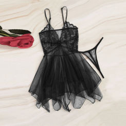 Elegant  Reverie Sexy Lingerie Dress Women'S Lace Fluoroscopy Beauty Tulle Underwear Set Seductive Mesh Sleepwear For Women