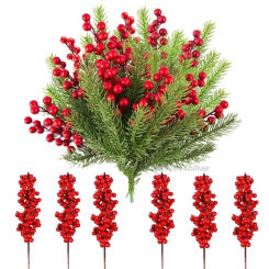 Artificial Berries Christmas Decoration Red Berry Branches for Xmas Tree Party Home Table Ornaments Red Fruit Wreath DIY Gift