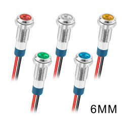 5PCS 6mm Metal LED Indicator Light Waterproof Signal Lamp 6V 12V 24V 220V  Red /Yellow/ Blue/ Green /White