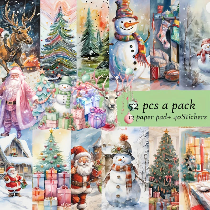 Description Picture 2 of itemJAIIMAN 52pcs Background Paper and Sticker set Christmas with Snowman, Santa Claus Patterns for Scrapbooking,Paper Craft, Junk