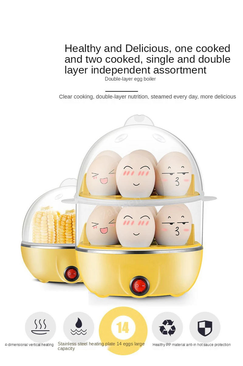 Description Picture 3 of itemElectric Egg Boiler 14pcs Eggs Double Layer Automatic Mini Steamer Poacher Kitchen Cooking Tool Egg Steamer Breakfast Maker