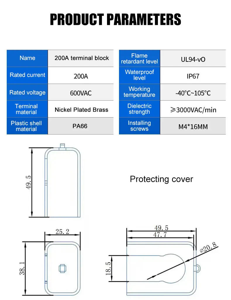Description Picture 6 of item120A 200A 300A All Copper Lithium Battery Terminal Block High Current Energy Inverter Plug Wall Mounted Type Storage Connector