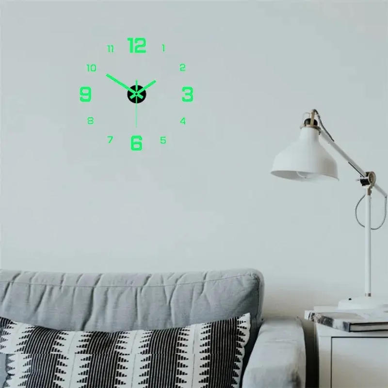 Description Picture 4 of itemEW Creative Simple Luminous Digital Clock European Style DIY Silent Wall Clock Study Living Room Punch-Free Wall Sticker Clock