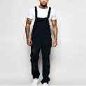 Men's Ripped Denim Bib Overalls Fashion Full Length Suspender Pants Daily Classic Jeans High Street Jumpsuit Casual Trousers