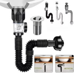 Flip Top Anti-Odor Drain Pipe Set Kitchen Sink Drain Retractable Deodorizing Filter Flexible Downspout Bathroom Anti Clogging