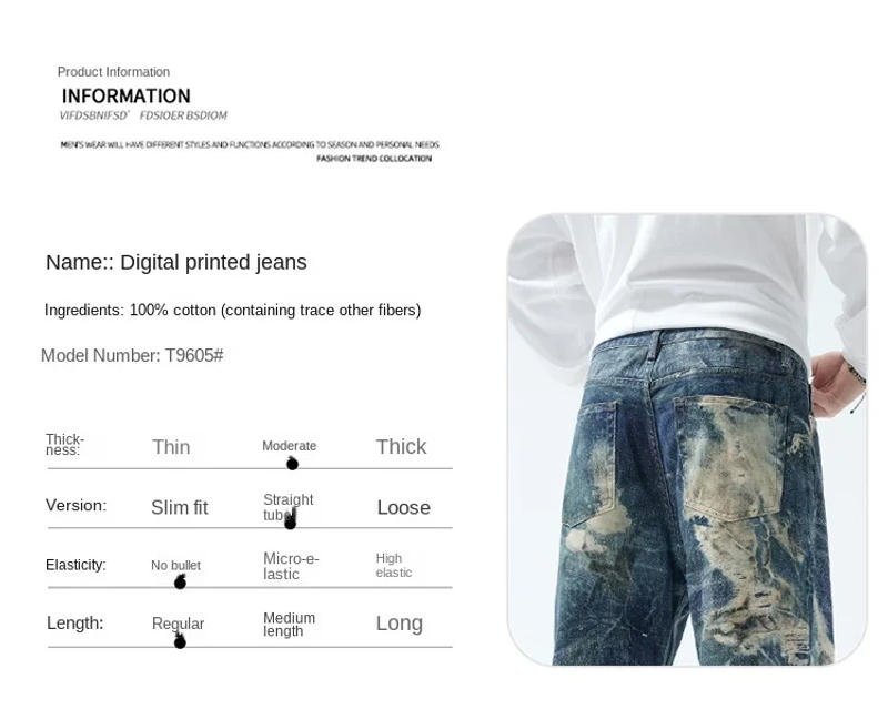 Description Picture 5 of itemAmerican Street Retro Jeans Men's Spring and Autumn Fashion Brand Loose Personality Design Sense Ruan Handsome Mop Pants