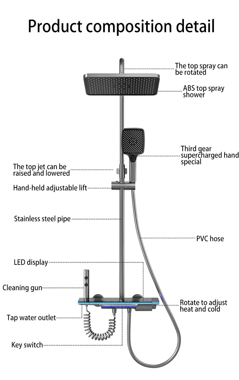 Description Picture 6 of itemDigital Display Thermostat Shower System Bathroom Rain Shower Head Brass Waterfall Bathtub Hot and Cold Mixer Shower Faucet Sets