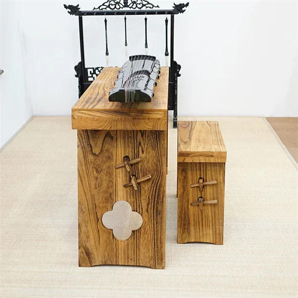 Description Picture 5 of itemAntique Guqin Table With Bench Solid Wood Paulownia Gu Qin Stand Resonance Box Portable Chinese Sinology Desk Tea Table