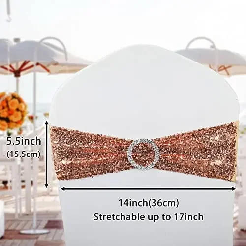 Description Picture 6 of item20Pcs Chair Sashes Sequin Stretchy Decorative Bows One-Sided Sequins Decor for Wedding Party Home Chair Cover Sash Decorations