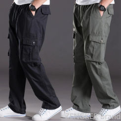 Spring and summer thin section casual pants men plus size multi-pocket men's trousers oversize pants overalls men's elastic