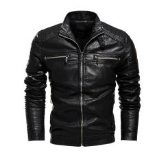 Leather Jacket Men Autumn Winter Fleece Motorcycle PU Faux Leather Jacket Male Stand Collar Casual Windbreaker Slim Outwear 212